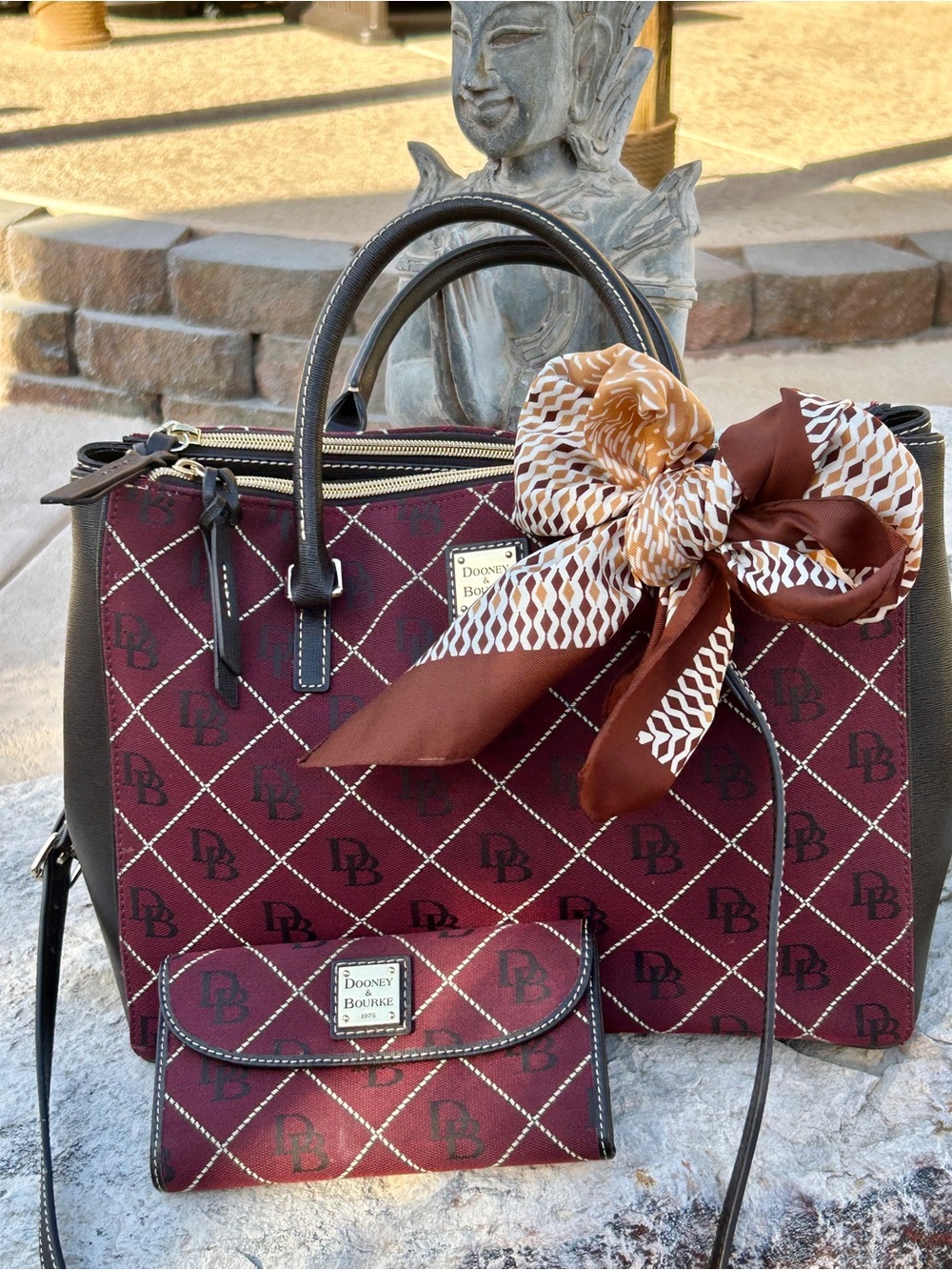 Dooney & Bourke Burgundy Willa Zip Satchel with Matching Wallet and Scarf